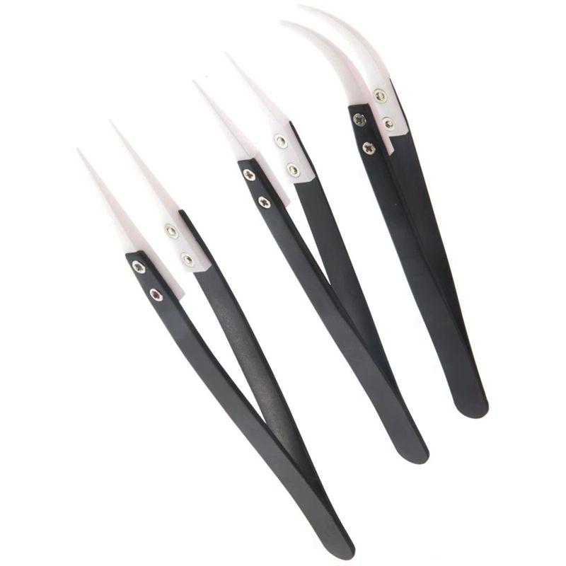 

AEE4-3Pcs Tweezers With Black Handle Corrosion-Resistant Insulation Maintenance And Clamping Tools