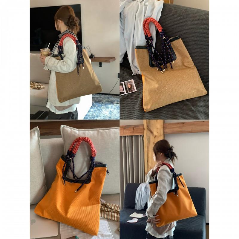 

New Corduroy Double-sided Contrasting Tote Bag Women Large Capacity Single-shoulder Knitted Knotted Commuter Handbag