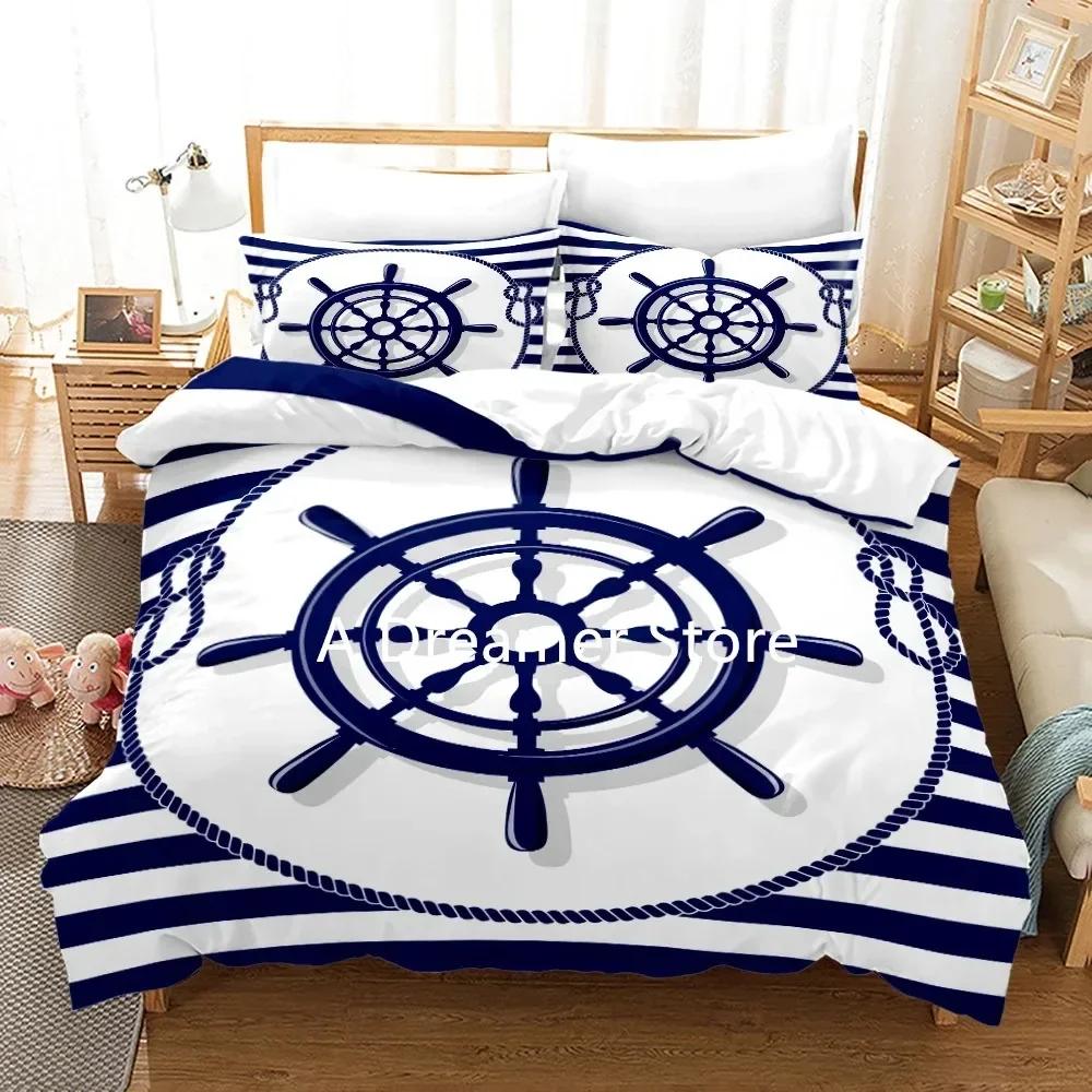 Blue Anchor Quilt Cover Anchor Comfortable Duvet Quilt Cover Pillowcase Bedding Set Children Bedroom Decoration Home Textile
