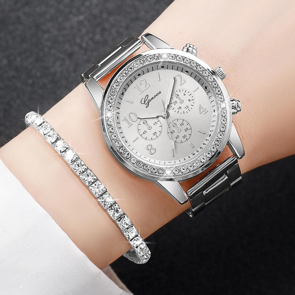 iF ME 6PCS/Set Women's Watch Fashion Steel Band Analog Quartz Watches Jewelry Set Suitable Gifts for Family and Friends (Without Box)