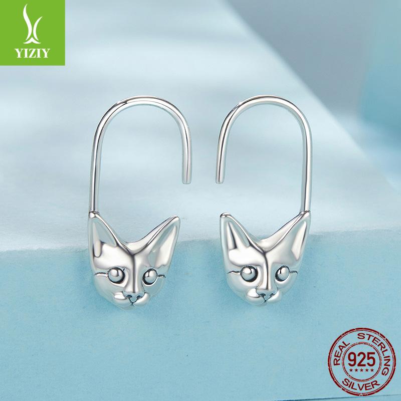 Cross-Border Cute Pet Cute Kitten Stud Earrings Female Animal S925 Sterling Silver Earrings