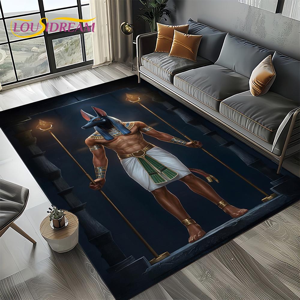 Ancient Egypt Death Anubis Pharaoh Horus Mythology Carpet Rug for Living Room Bedroom Home Sofa,Area Rug Non-slip Floor Mat