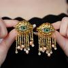 French Retro Unique Personality Exaggerated Eyes And Earrings Pearl Rhinestone Tassel Earrings Women's Jewelry Party Accessories