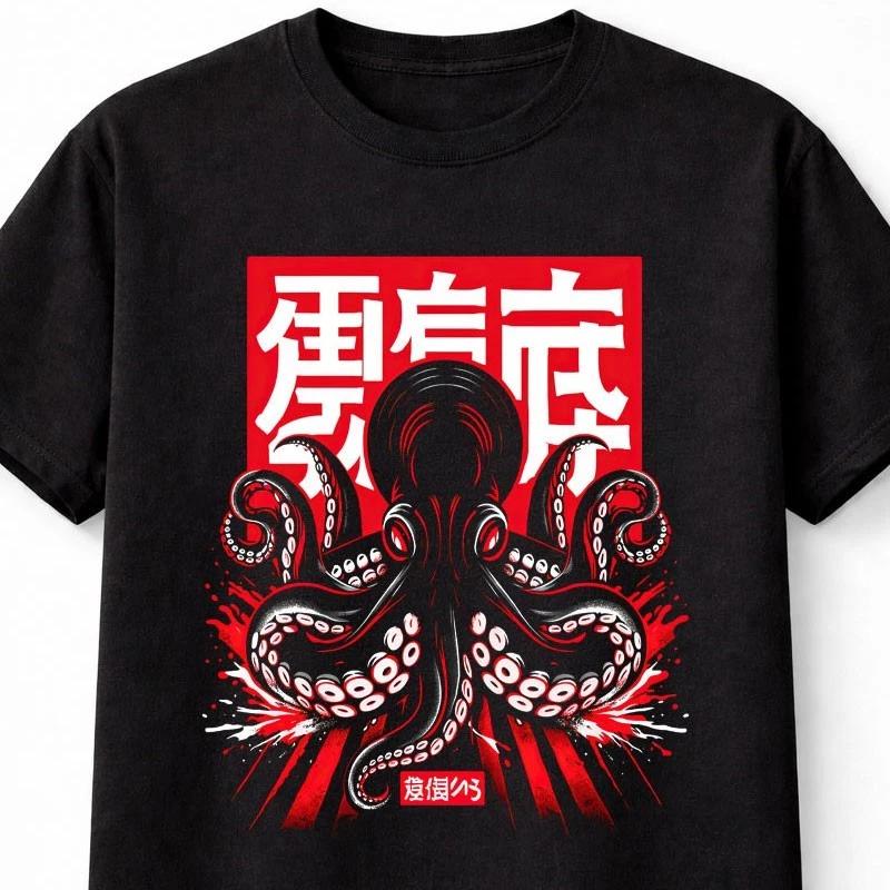 Japanese Octopus Kraken Tentacle Graphic Goth Horror Unisex TShirt S