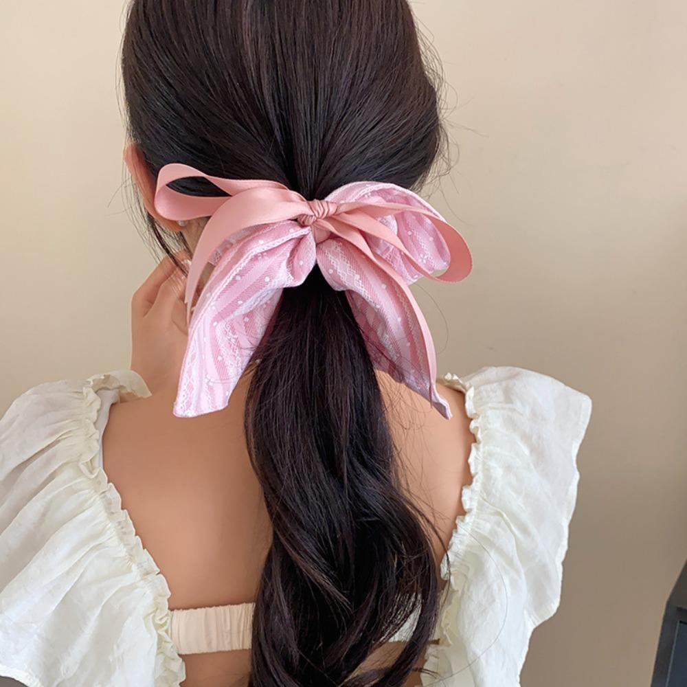 Elastische karierte Seidenband-Scrunchies Schleife Dickdarm-Haargummi Quadratisches Stoff-Haarband Täglich