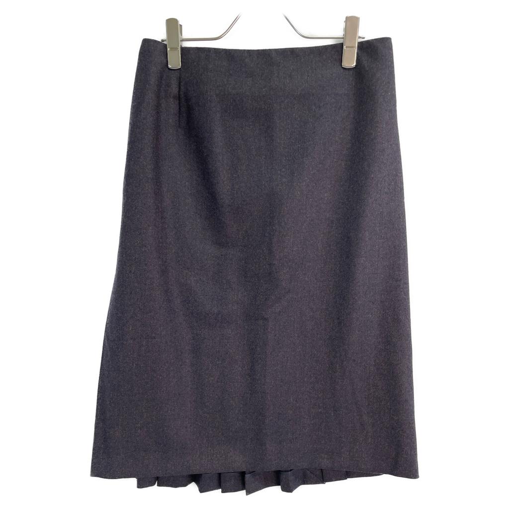 Hermes Grey Leather Belt Wool Pleated Skirt Skirt 38 grayUsed