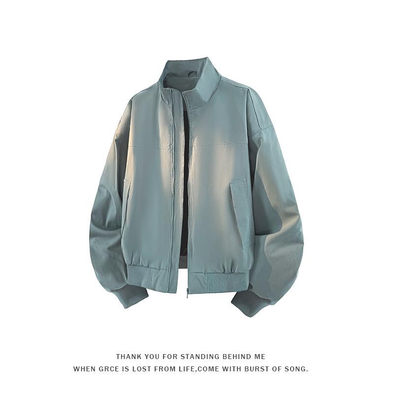 Men's Windproof Stand Collar Workwear Jacket - American Style, Three-Proof, Short, Loose Fit, for Spring & Autumn.