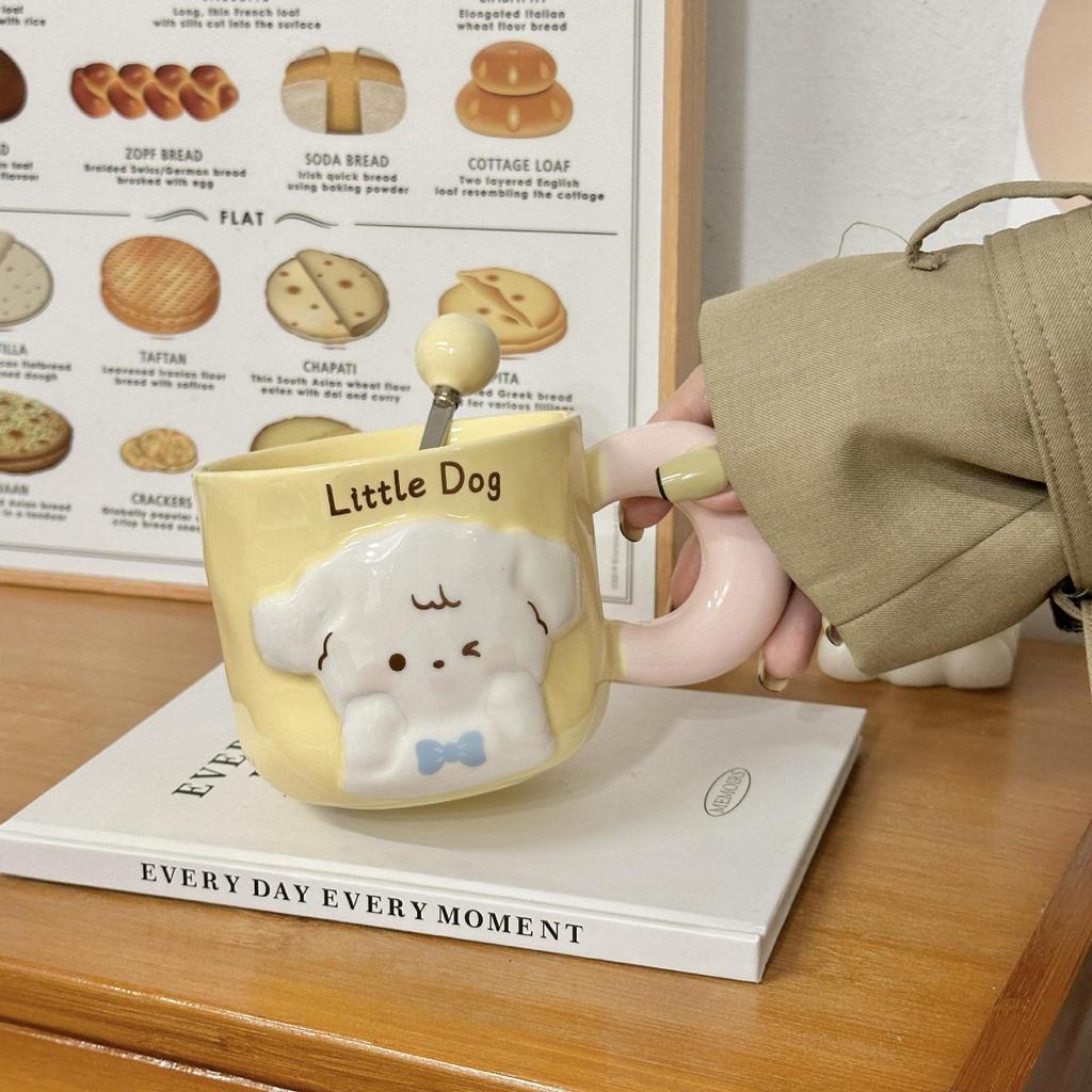 Puppy Mug with Lid Spoon Cute High-value Couple Water Cup Girls Household Creative Ceramic Cup Souvenir