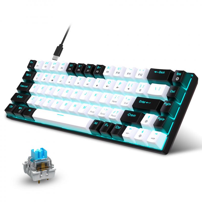 68-Key Wired Mechanical Gaming Keyboard - Hot-Swappable Blue Switches, Dual-Color Injection Keycaps, Ice Blue Backlight