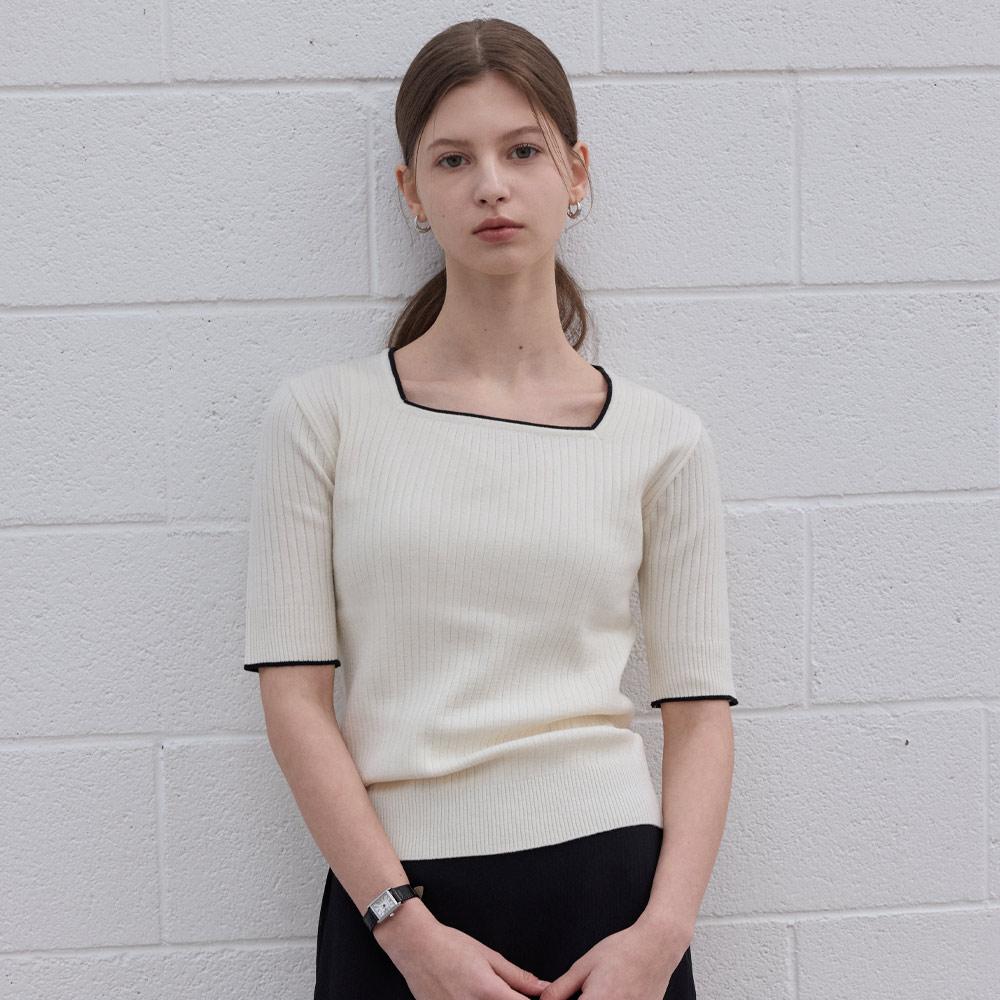 Hiikeu Trimming Square-Neck Knit_Ivory