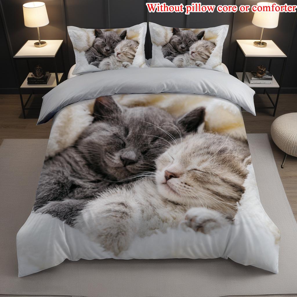Pet Cat Three-Piece Quilt Cover 3D Digital Printing Bedding Set Bed Cover Home Textile