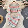 European And American Spring And Summer Sexy Print Suit Fashion Slim Shirt Wrinkled Hip Wrap Skirt Two Piece Suit Fashion