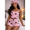 Heart Print Camisole and Shorts: Women's Autumn Ribbed Pajamas and Casual Wear