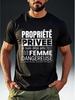 Men'S Trendy T-Shirt with a Love Warning Theme Featuring 'Possessed by Dangerous Women' In French Print