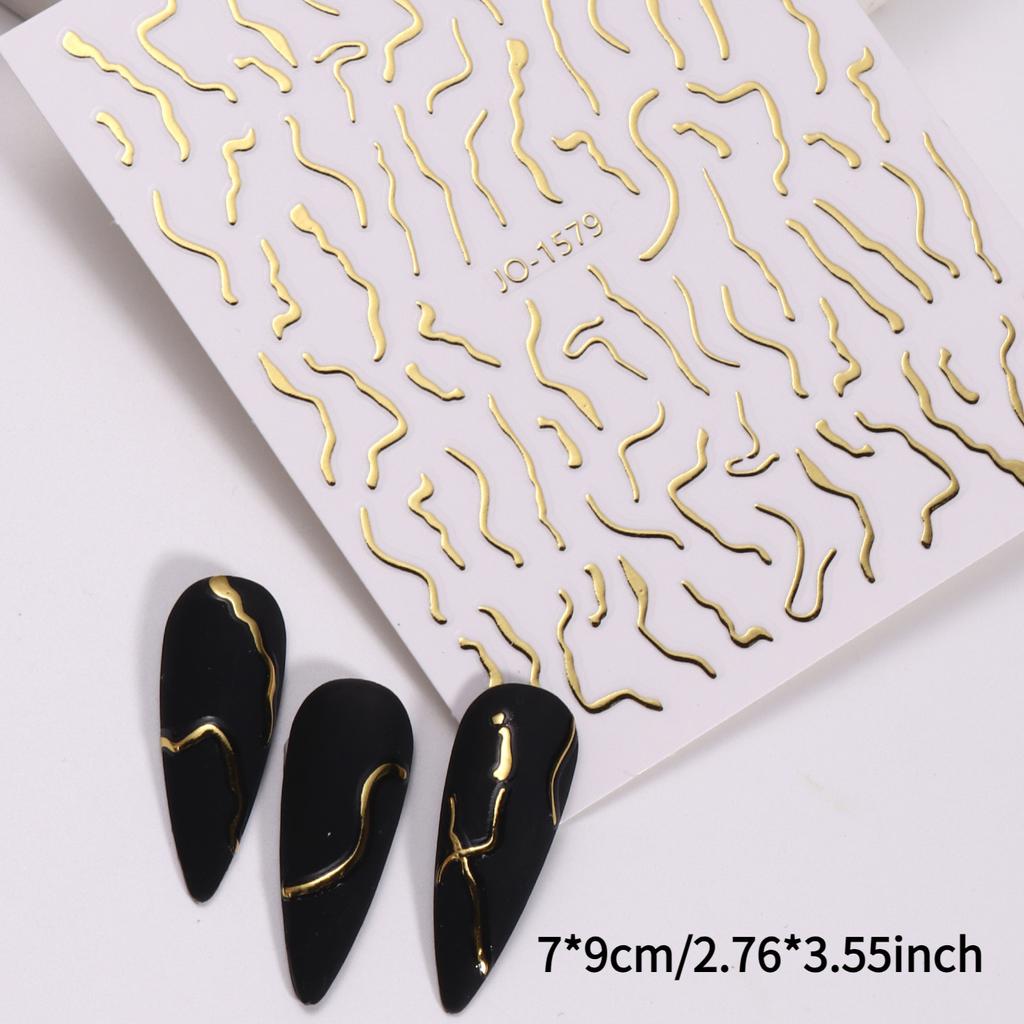 Nail Art Stickers 3D Golden Metallic Nail Art Decals Sliders For Nails Paper Abstract Geometric Lines