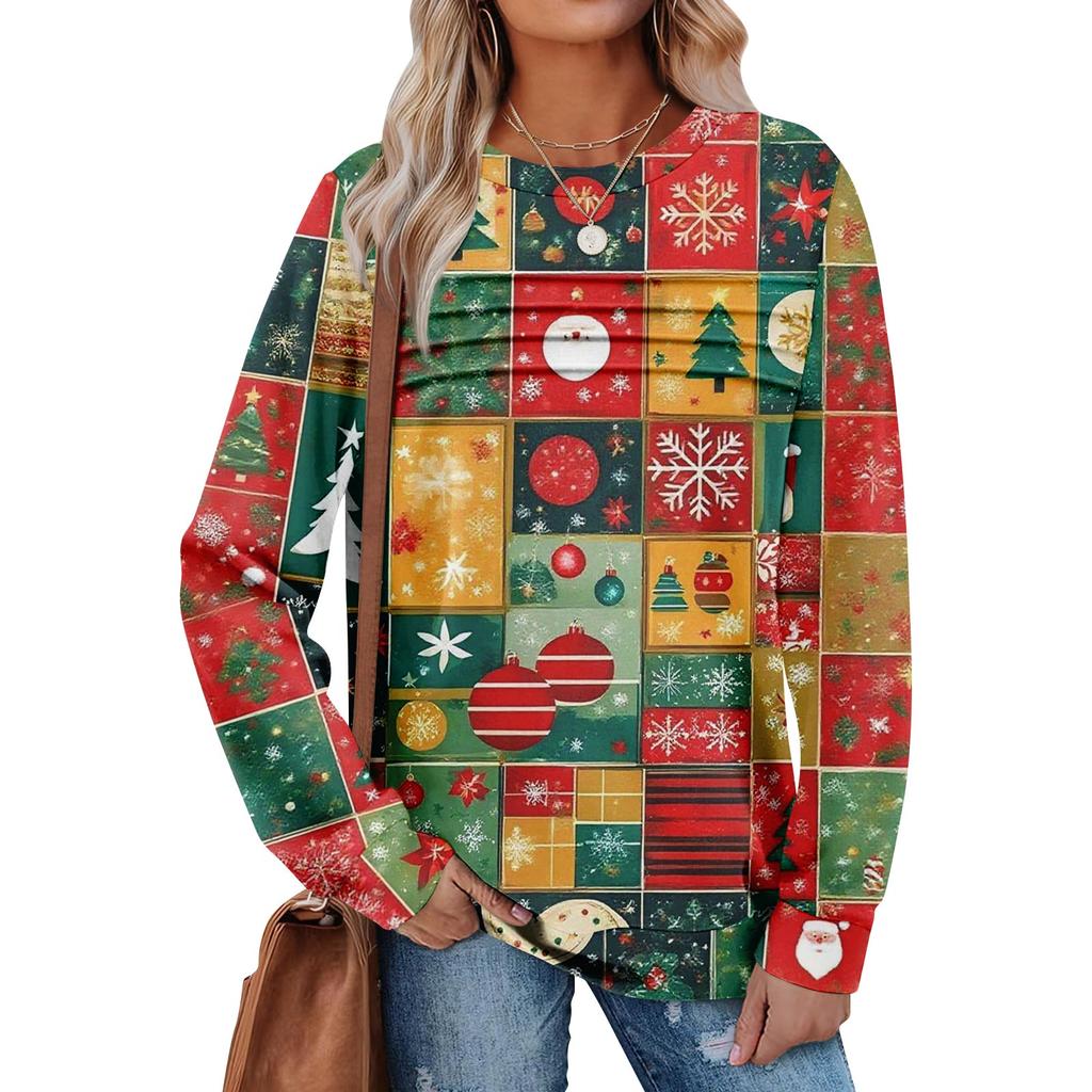 Women's Casual Long Sleeve  Round Neck Sweatshirt Fit Pleated Top