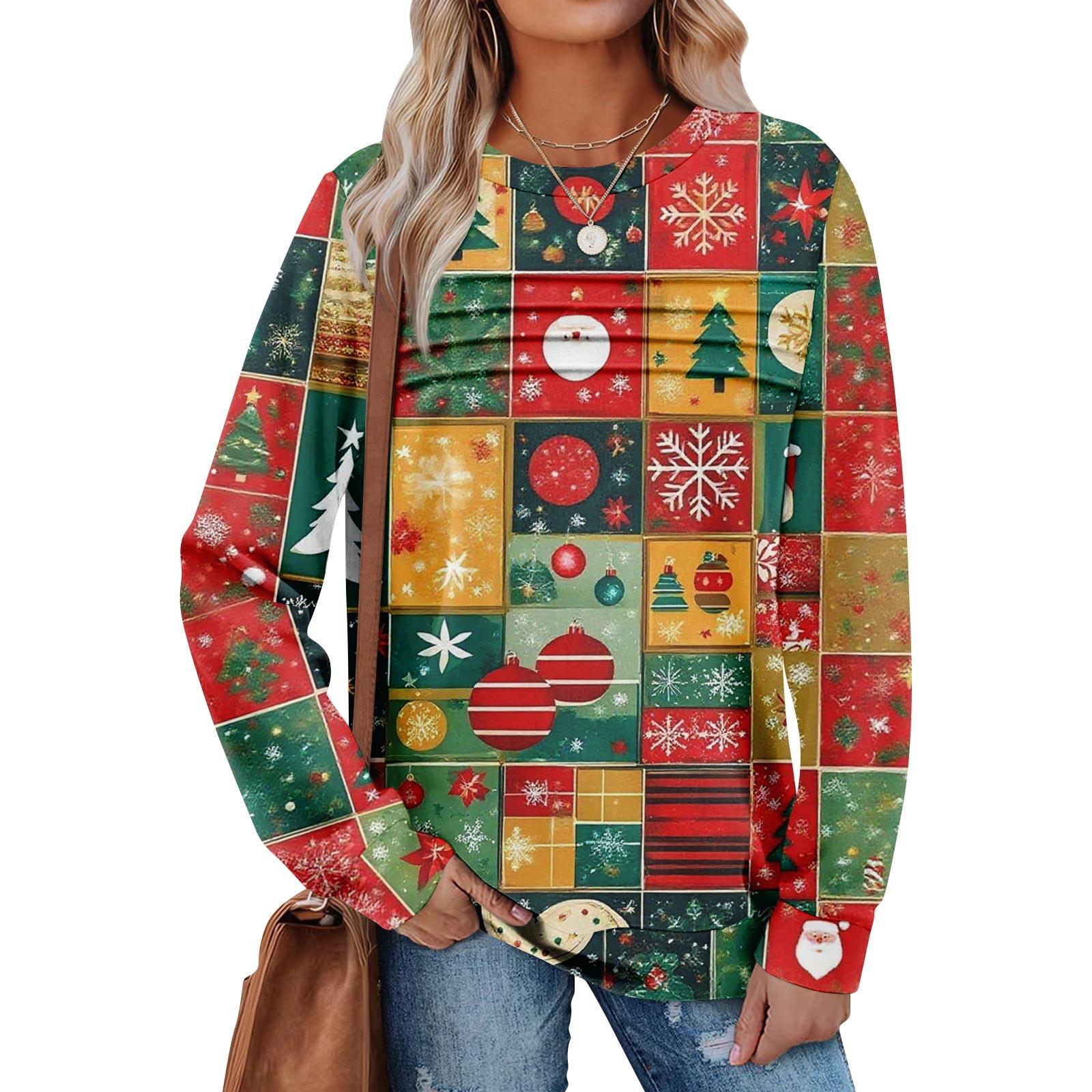 

Женский повседневный свитшот с длинным рукавом и круглым вырезом, приталенный плиссированный топ XL арбуз красный