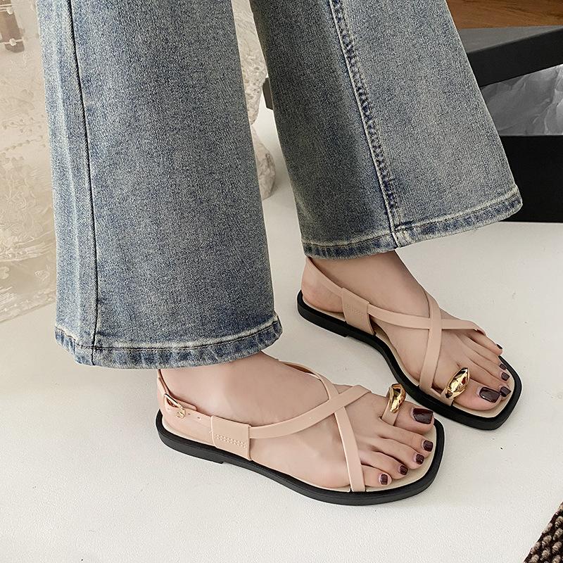 

Сандалии на плоской подошве с зажимом для носка, шлепанцы, тапочки 38 хаки