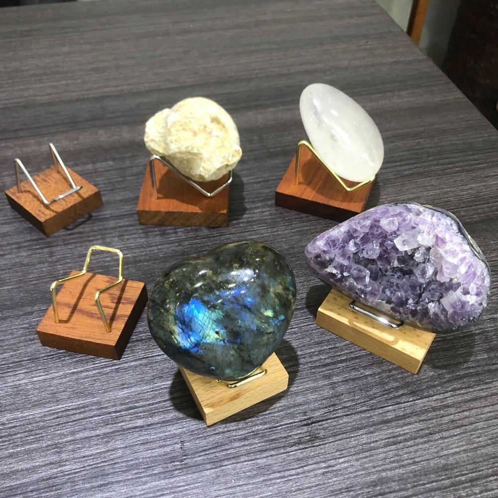 Wooden Crystal Ball Base Craft Agate Stones Sphere Display Stand Metal Arm Photography Props Minerals Relics Rocks Support
