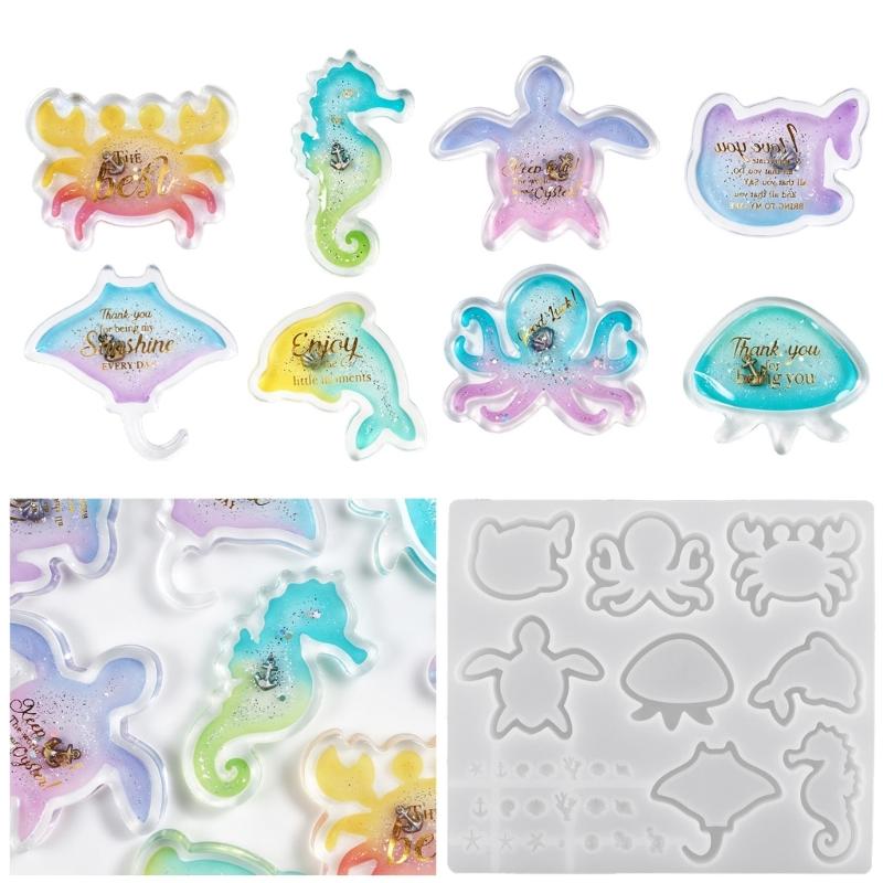 Ocean Animal Silicone Mold for Resin Crafts, Flexible Casting Sheet with Defined Sea Creature Cavities for Jewelry Accessories and Shakers