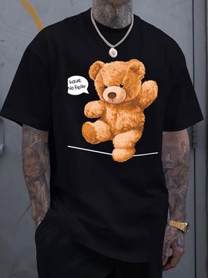 Cartoon Bear Graphic Print Men's Luxury Cotton Short Sleeved T-shirt Summer Unisex Men's and Women's Casual Loose Trendy