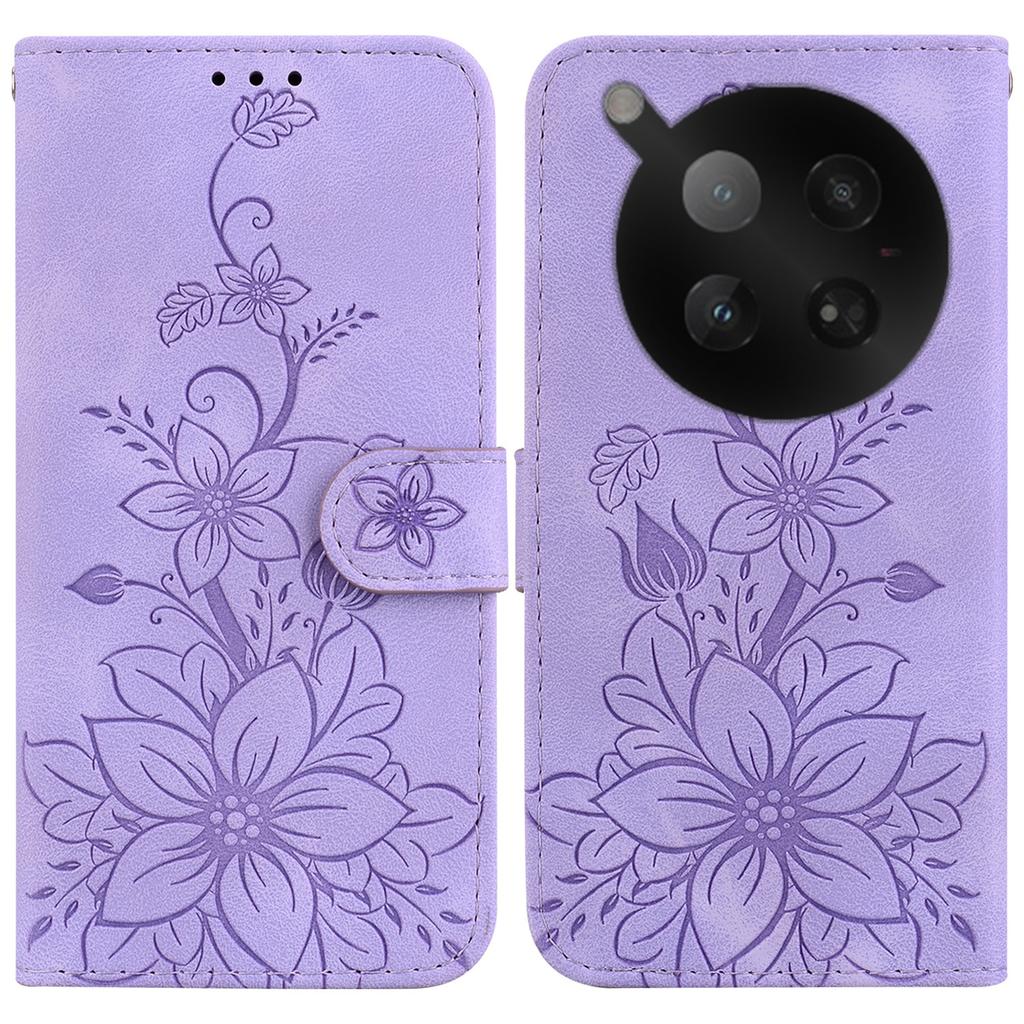 For Infinix Zero 40 4G Stand Case Lily Flower Imprint Leather Phone Cover with Wrist Strap