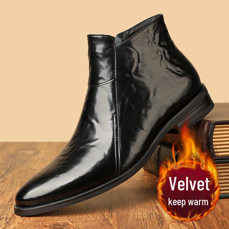 

Мужские остроносые ботинки челси в стиле ретро 2024 года из кожи с бархатной подкладкой 38