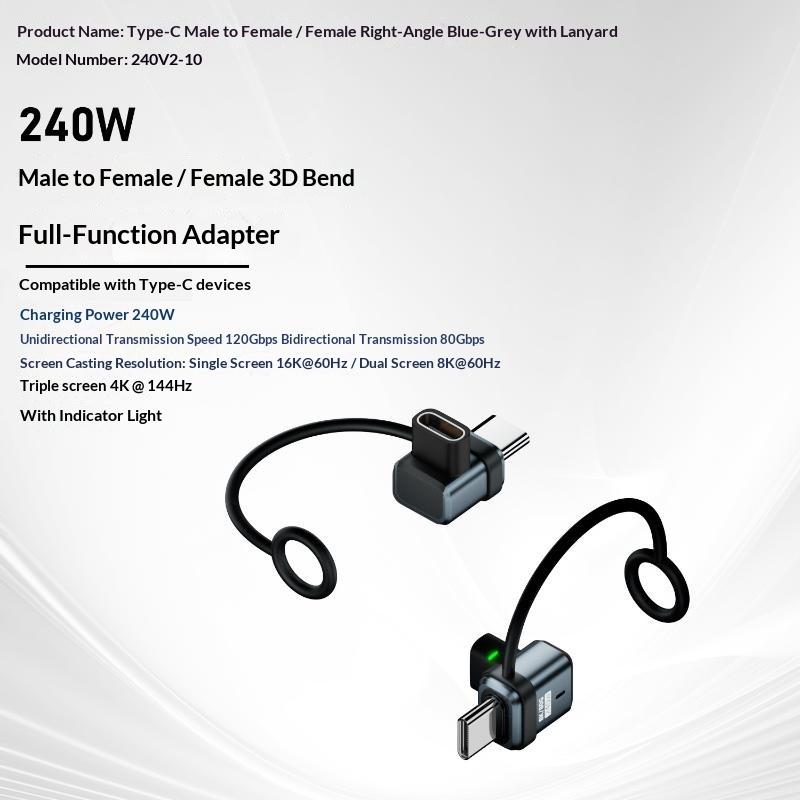 USB4 240W PD 5A Right Angle USB C to Type C Converter Fast Charging Data Sync Adapter for Car Camping Trip Charging