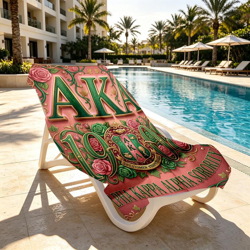 Alpha Kappa Alpha Print Beach Towel Design, Soft, Lightweight. for Home Bathroom, Spa, Pool, Yoga, Surfing, Camping, Gift for Family, Friend