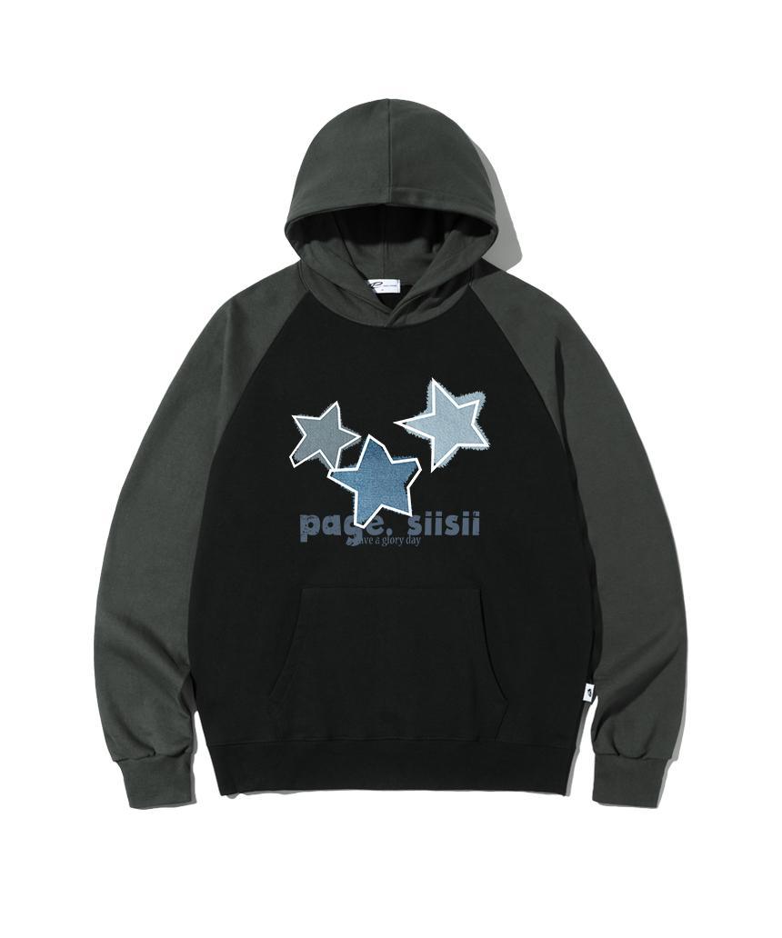 Страница Cc Синий Джинсовый Худи с Принтом Звезд Raglan Color Block Черный M