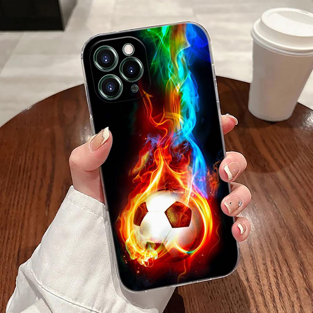 Feuer Fußball Hülle Für Apple iPhone 17 16 15 14 13 12 11 Pro Max 16 Plus 16E 17Air 17Pro Handyhülle Fußball Silikon Funda