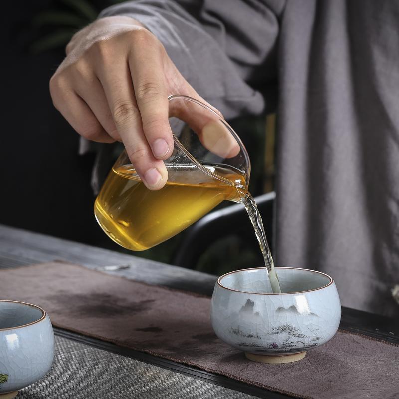Boutique Ru Kiln Ceramic Teacup Hand Painted Flowers Meditation Cup Travel Tea Bowl Tie Guanyin Pu'er Master Cup Tea set Gifts