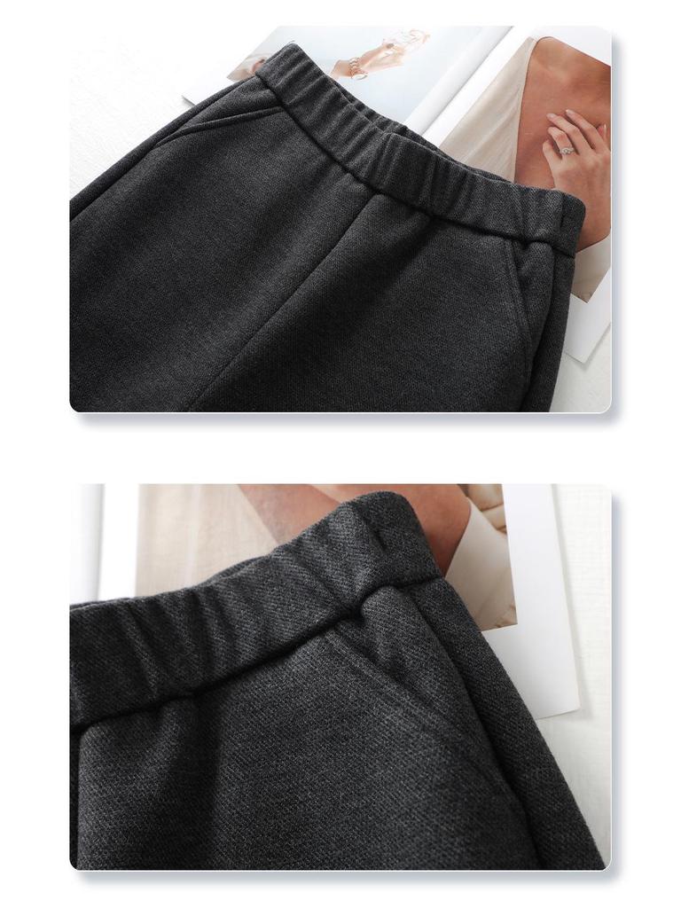 2024 Women's Gray Wool Wide-Leg Pants: Soft, Fleece-Lined, Thickened for Autumn/Winter
