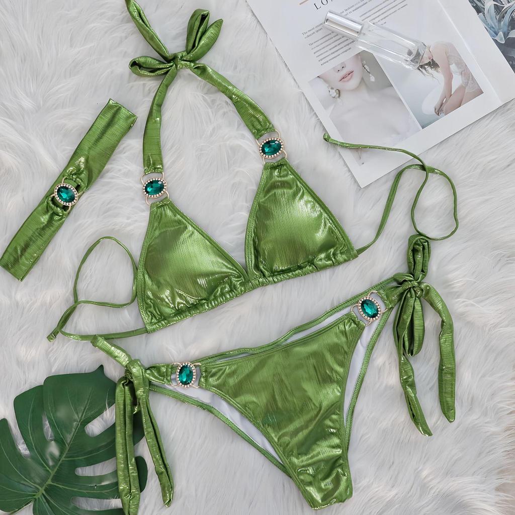 2025 European-American Crystal Diamond Three-Piece Sexy Bikini Swimsuit