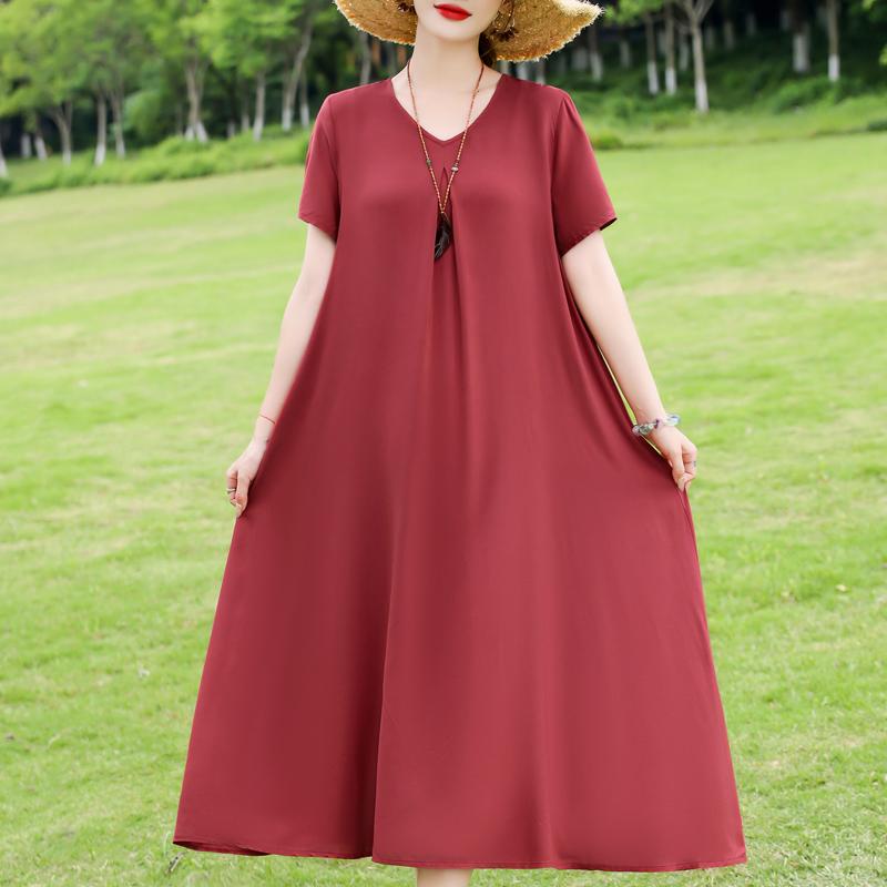 Elegant Women's Dresses Summer Vintage Clothes Plus Size Short Sleeve Casual Loose Long Dress