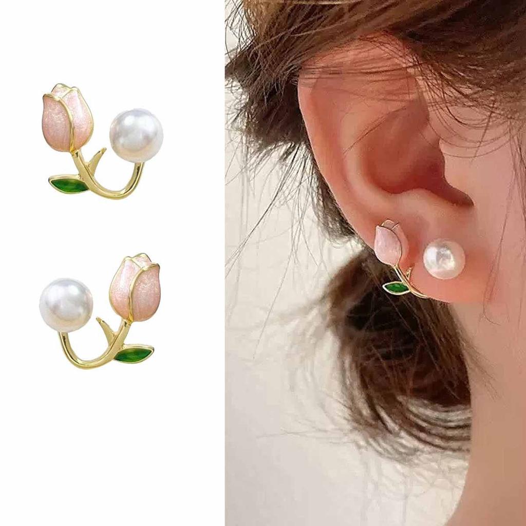 Huailang New Product Super Fairy Design Tulip Imitation Pearl Earrings Simple Niche Stud Earrings Women's New Trendy and High-end Sense