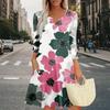 Women's Summer Dress Loose V Neck Three-quarter Sleeve Sundress With Pockets Dress