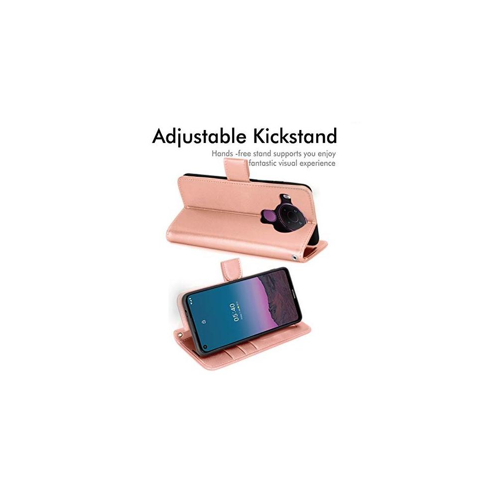 (Roségold) Portemonnaie-Hülle passend für Nokia 5.4 - Leder-Portemonnaie-Flip-Schutzhülle mit Kartenfächern, Ständer und Armband - PU-Leder-Flip-Abdeckung