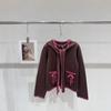 Red Detachable 3D Ears Hooded Knit Cardigan with Pockets - Versatile, Age-Reducing Outerwear