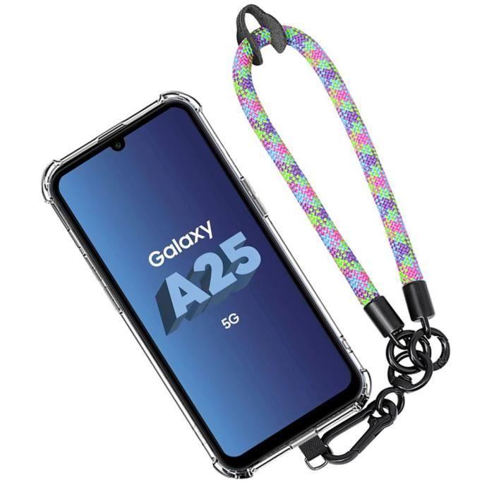 Coque de protection - BOOLING - pour Samsung Galaxy A25 5G - Silicone transparent - Bracelet tressé - Multicolore