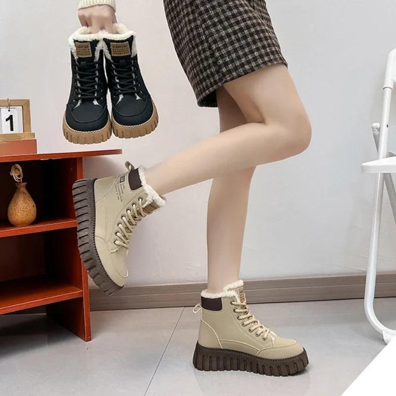 Platform Snow Boots Women 2024 New In Casual Sports Skateboard Shoes Winter Fashion Plus Fur Warm Ankle Boot Footwear Sneaker