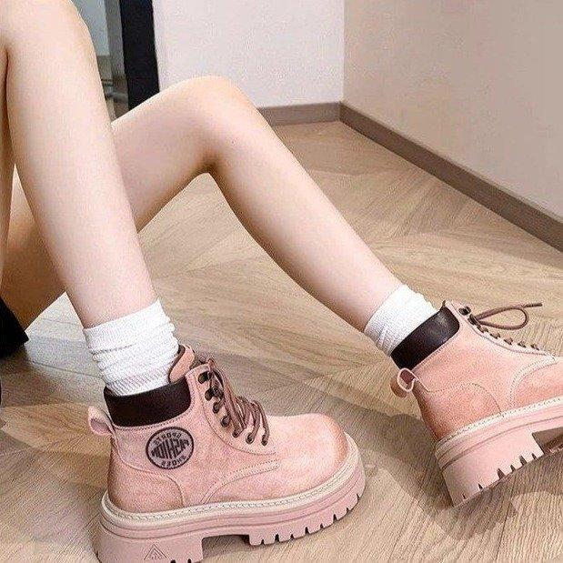 Rhubarb Boots Martin Boots Women's 2025 New British Style Spring and Summer Platform Boots Hiking Shoes Tooling Short Boots Women's Tide