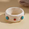 Turquoise Acrylic Rhinestone Bangle Bohemian Retro Hand Ring Turquoise Acrylic Bracelet  Lady Girls