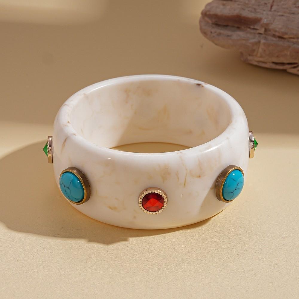 Turquoise Acrylic Rhinestone Bangle Bohemian Retro Hand Ring Turquoise Acrylic Bracelet  Lady Girls