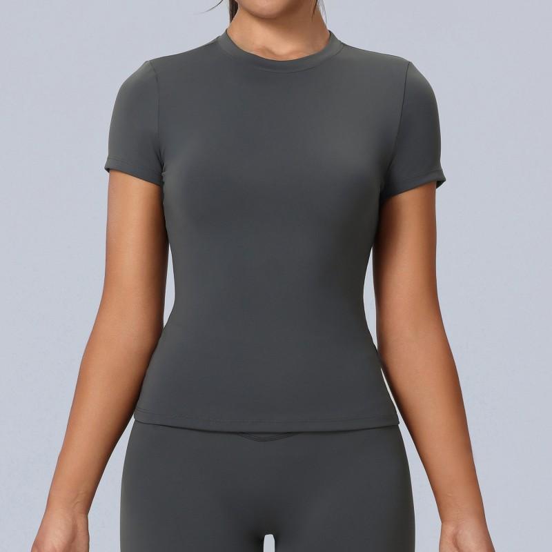 Womens Short Sleeve Workout Tight Top Quick Dry Breathable Running Yoga Gym