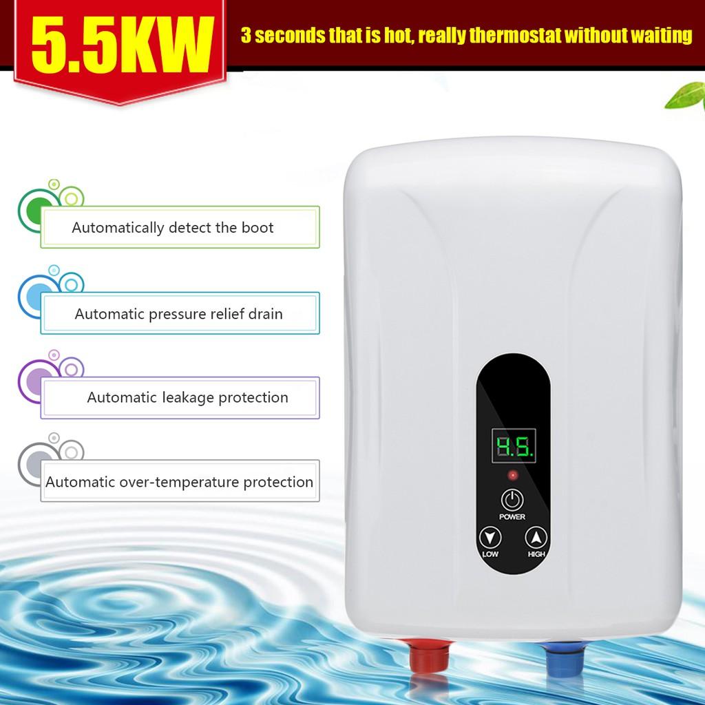 5500W Tankless Instant Electric Hot Water Heater Bathroom Shower System Set With Automatic Protection Insulation 220V