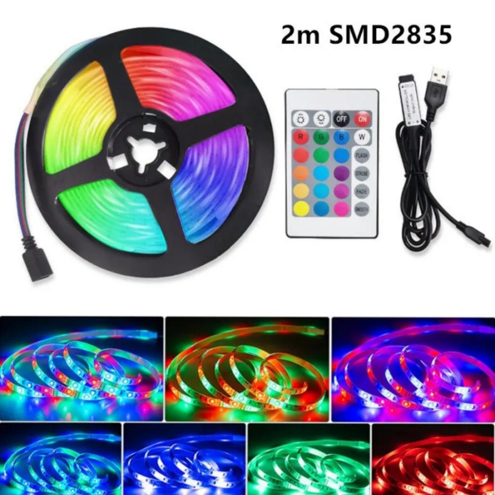 

2M RGB USB светодиодная лента SMD2835 24-клавишный пульт дистанционного управления гибкая лента диодная лента для подсветки комнаты декоративное освещение