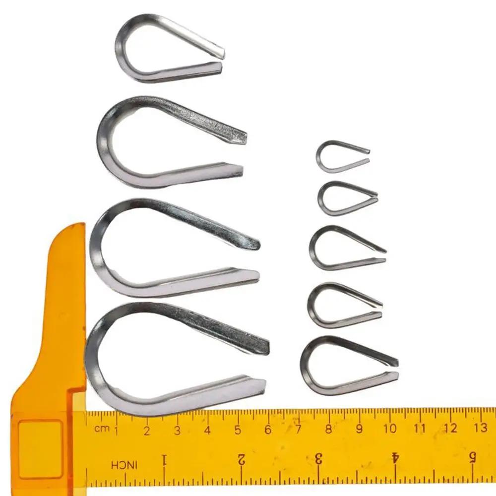 10pcs 1.5-12mm Wire Rope Thimbles 304 Stainless Steel Sliver Thimbles Ring Clamp U-Shaped Cable Wire Rope Clamp