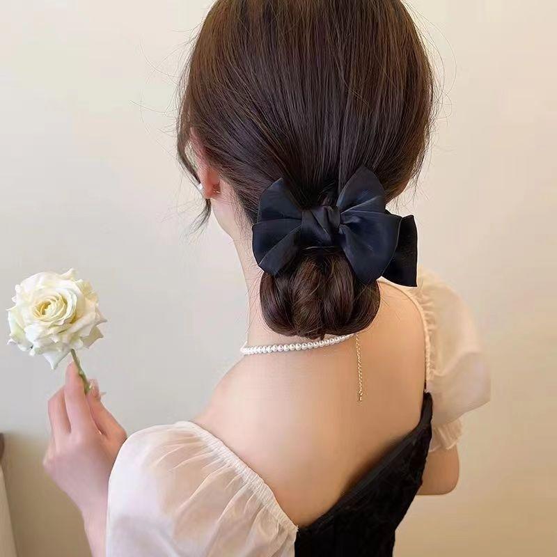Delicato fermaglio per capelli con fiocco in velluto Fermaglio per capelli grande premium Fermaglio per capelli con perla francese sul retro