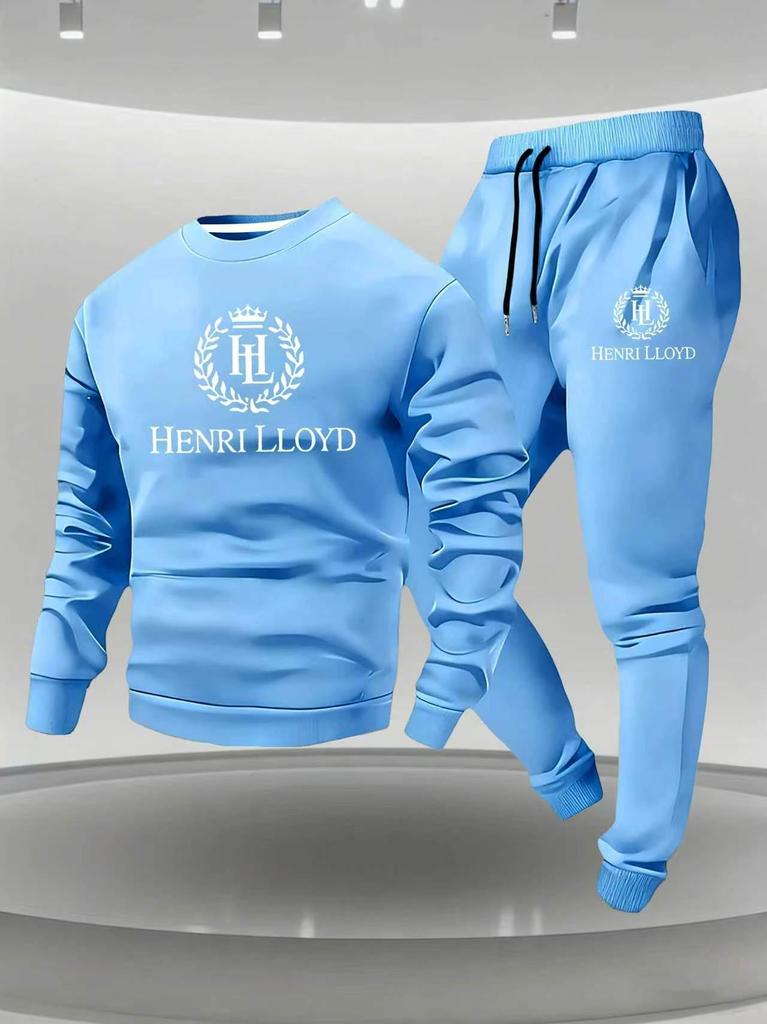Men's Multi-Color Casual Letter Print Hoodie & Jogger Set - Loose Fit Sportswear